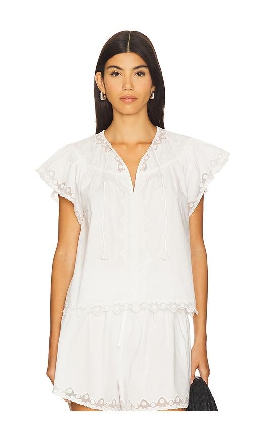 ulla johnson effie flutter sleeve top in white.