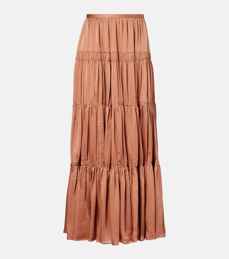 ulla johnson gaelle tiered silk satin maxi skirt