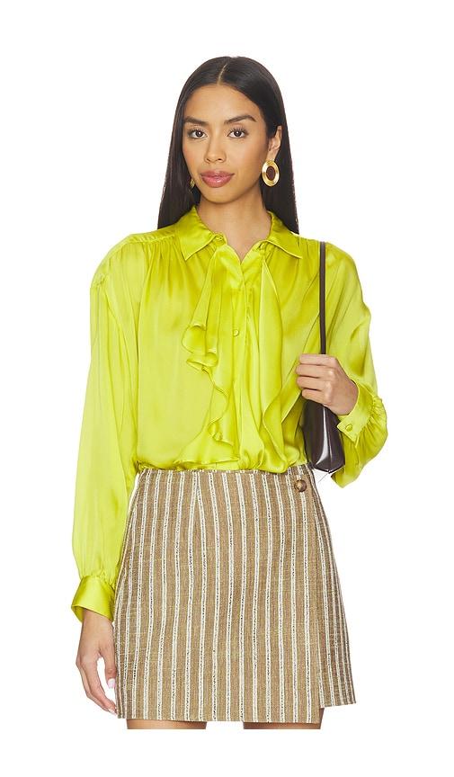 ulla johnson gesture long sleeve silk blouse in green.