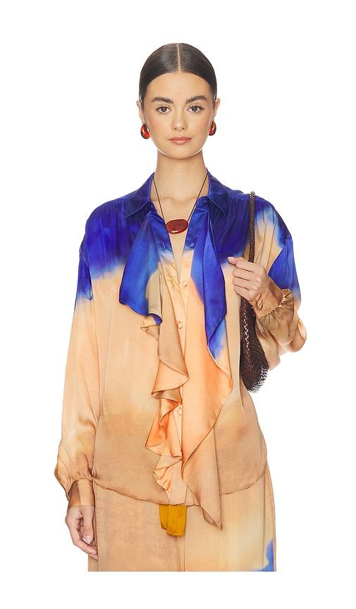 ulla johnson gesture long sleeve silk blouse in peach,royal.