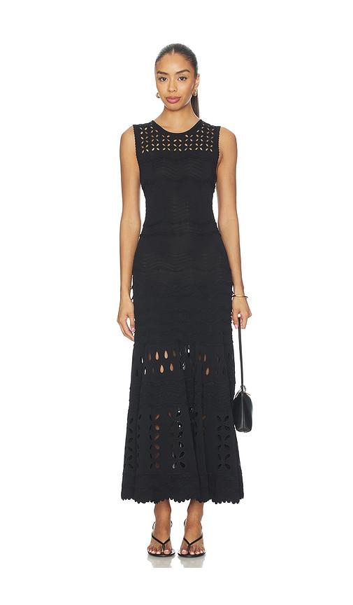 ulla johnson lakshmi eyelet knit dress in black.