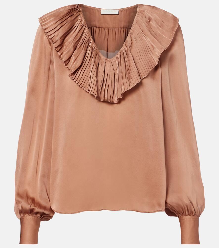 ulla johnson liese pleated silk satin blouse