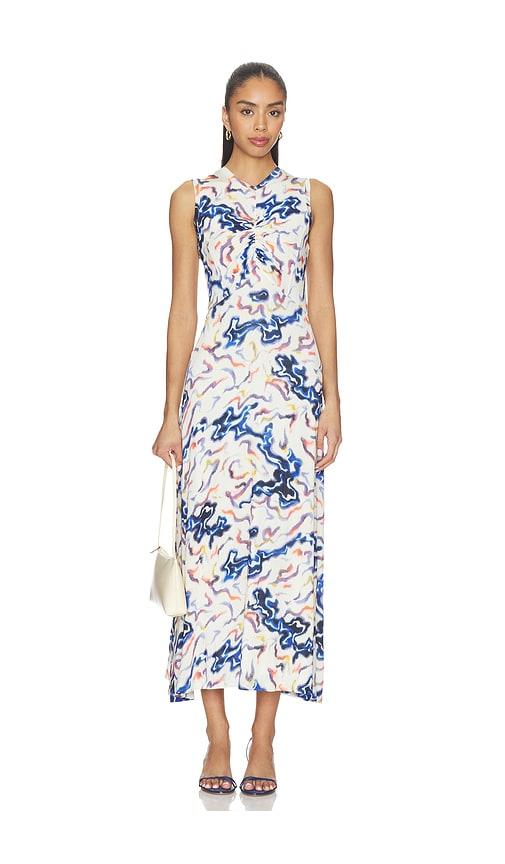 ulla johnson lina jersey dress in white,blue.