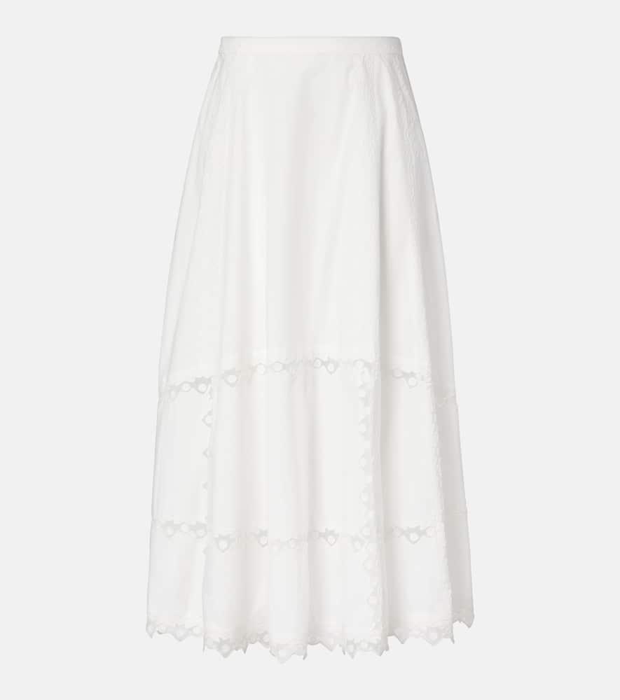 ulla johnson lucia embroidered cotton midi skirt