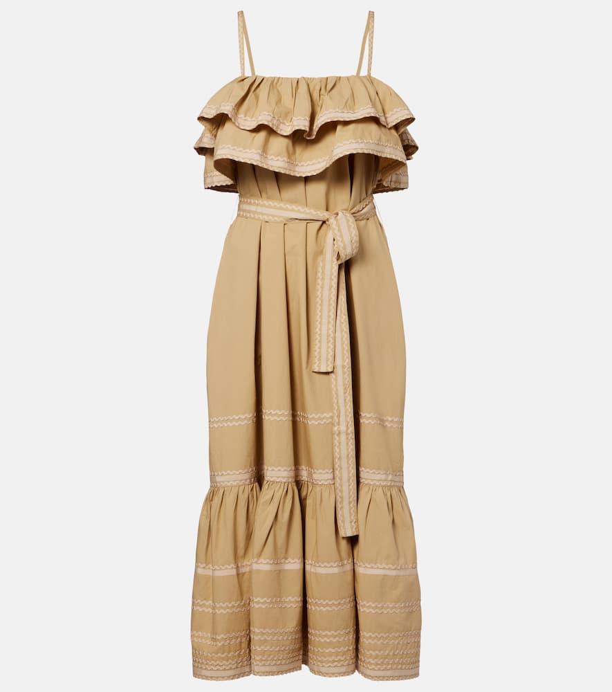 ulla johnson lucian ruffled cotton midi dress