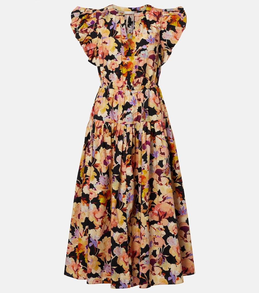 ulla johnson marin floral cotton poplin midi dress