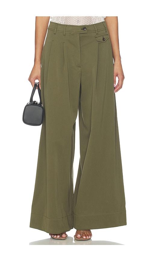ulla johnson motherwell wide leg trouser pants in army.
