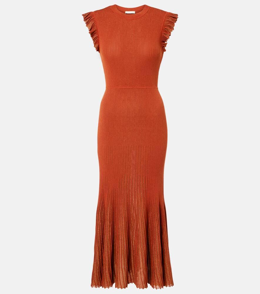 ulla johnson noelle knitted lamé midi dress