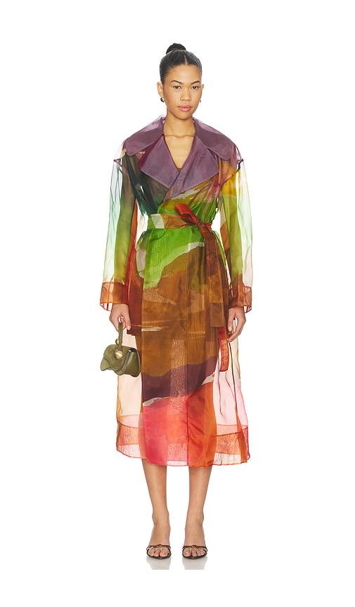 ulla johnson novalie organza trench coat in green,purple.