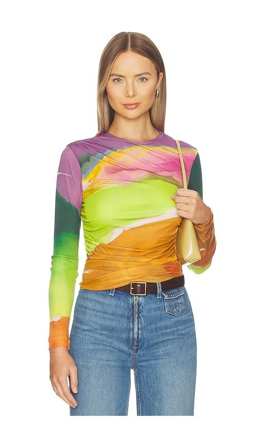 ulla johnson paradis ruched jersey top in green,purple.