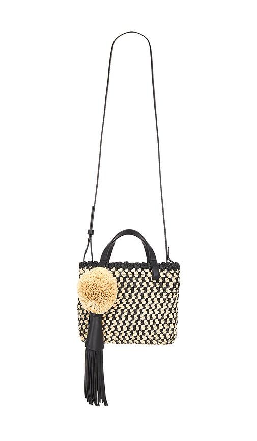 ulla johnson raffia mini crossbody bag in black.