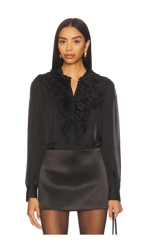 ulla johnson rouen silk long sleeve blouse in black.