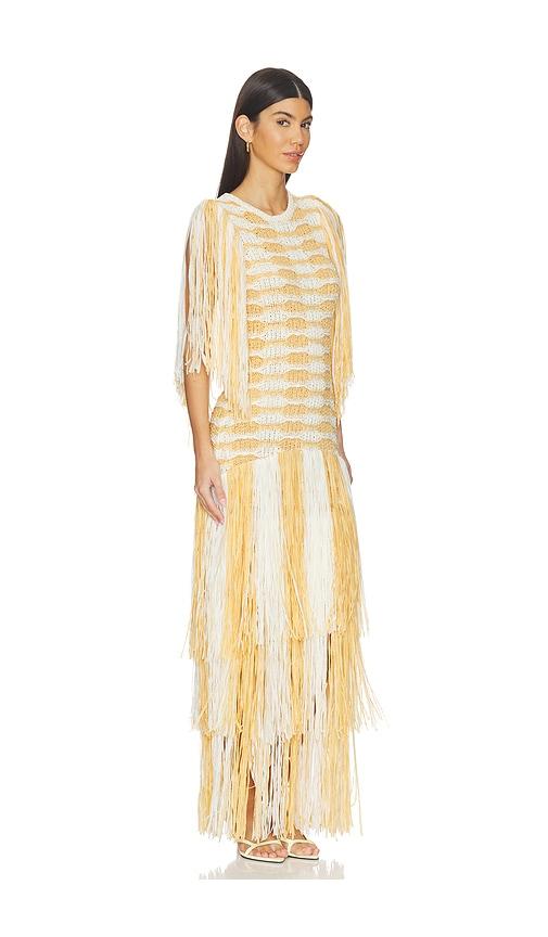 ulla johnson silvia fringe knit dress in yellow,white.