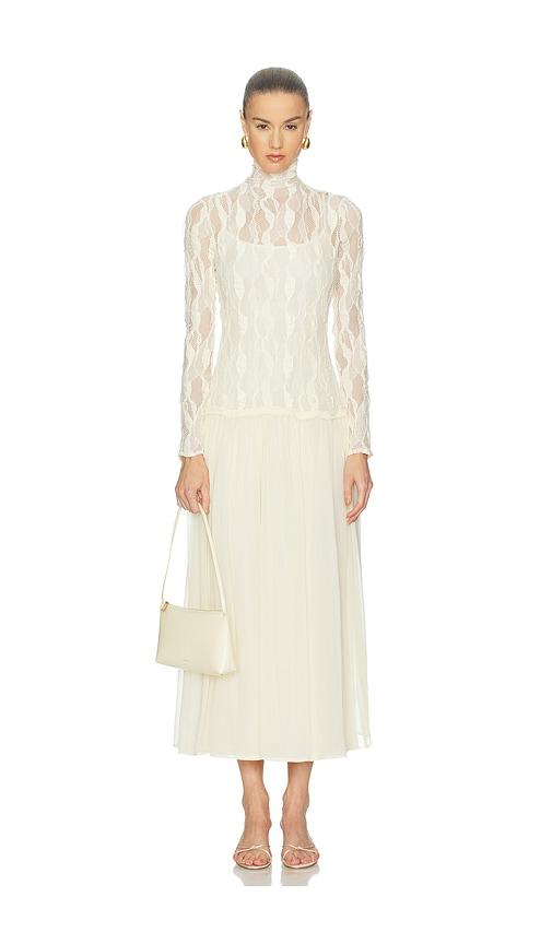 ulla johnson sybil dress in beige.