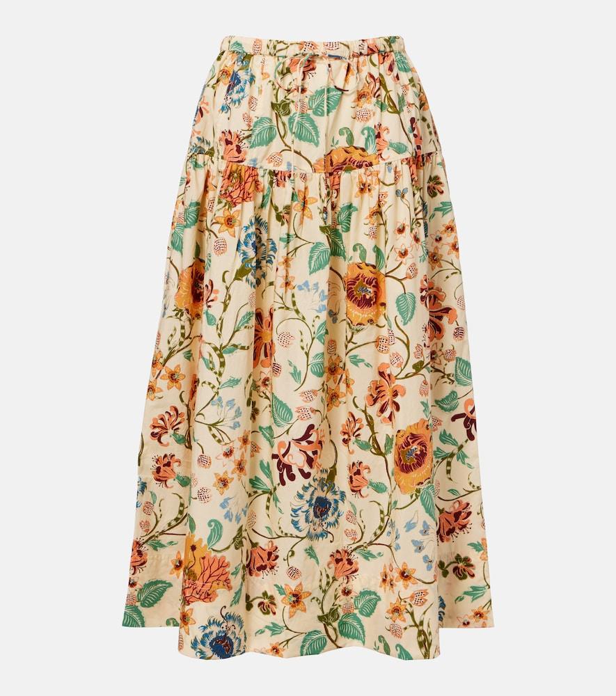 ulla johnson theodora floral cotton midi skirt