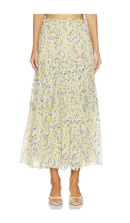 ulla johnson virginie silk skirt in yellow,blue.