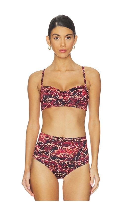 ulla johnson zahara bikini top in red,black.
