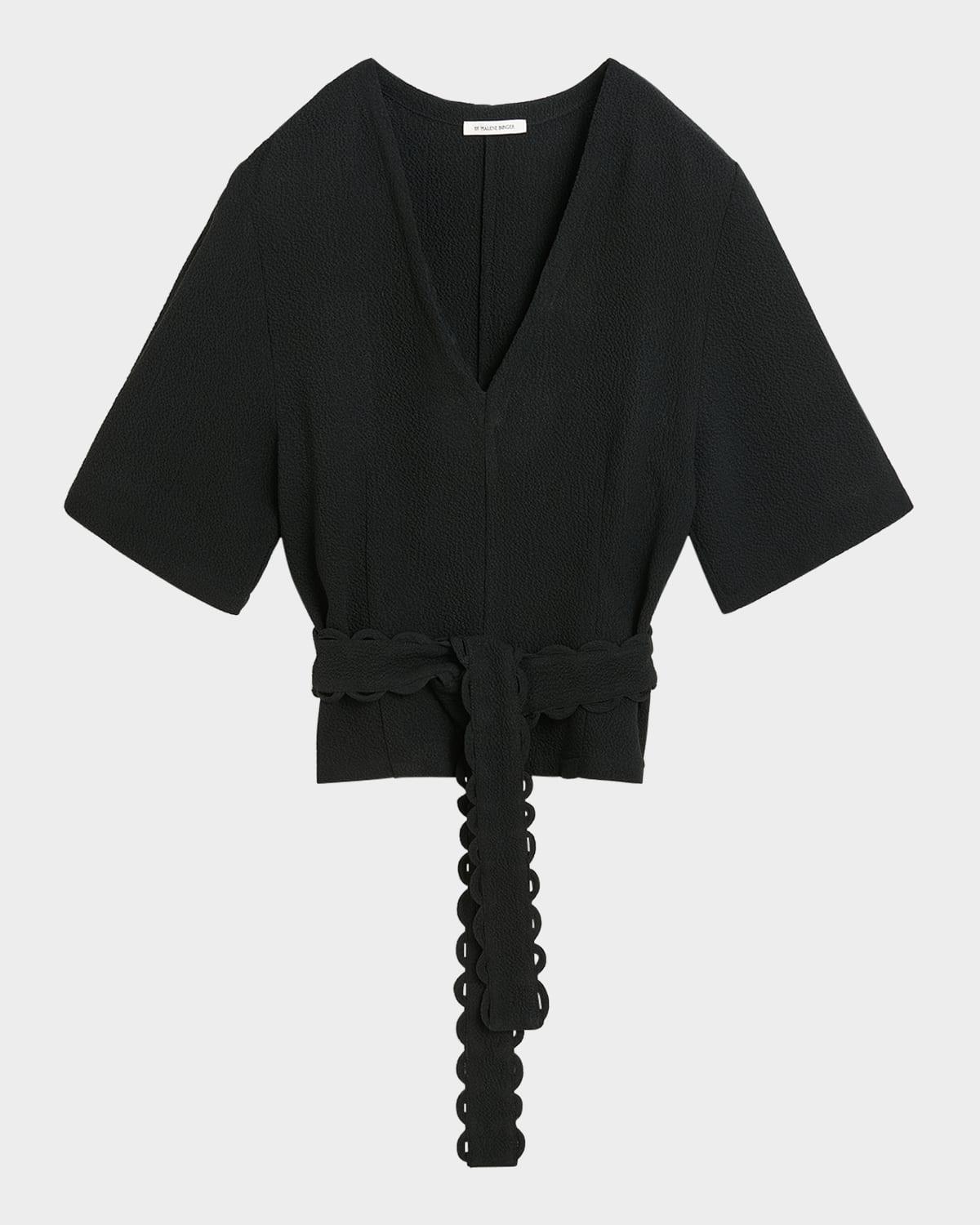 ullas elbow-sleeve belted crepe blouse