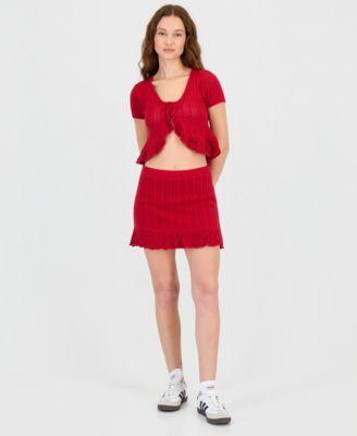 ultra flirt juniors crochet ruffled trim cardigan mini skirt
