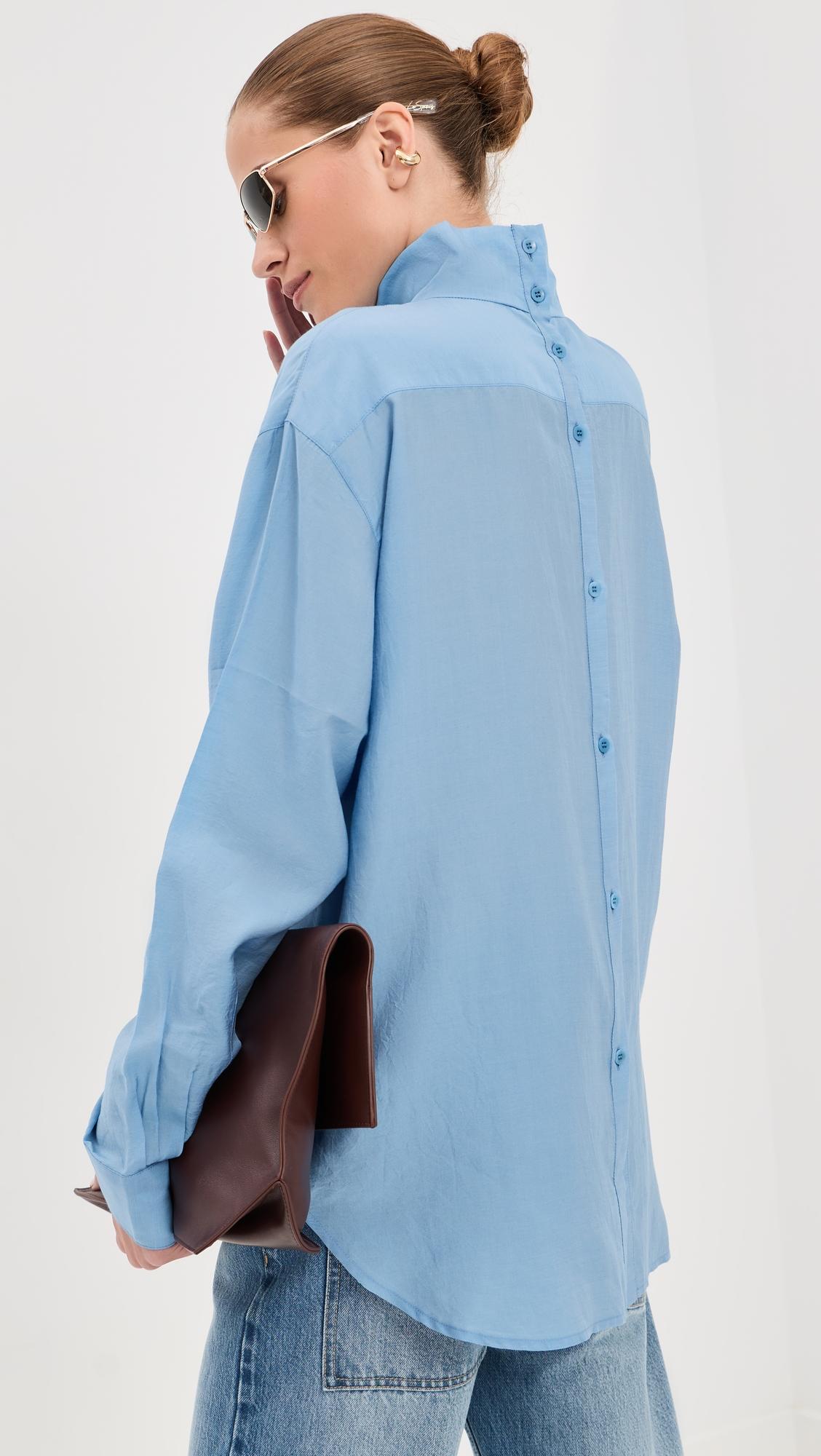 ultra light silk tencel funnel neck shirt