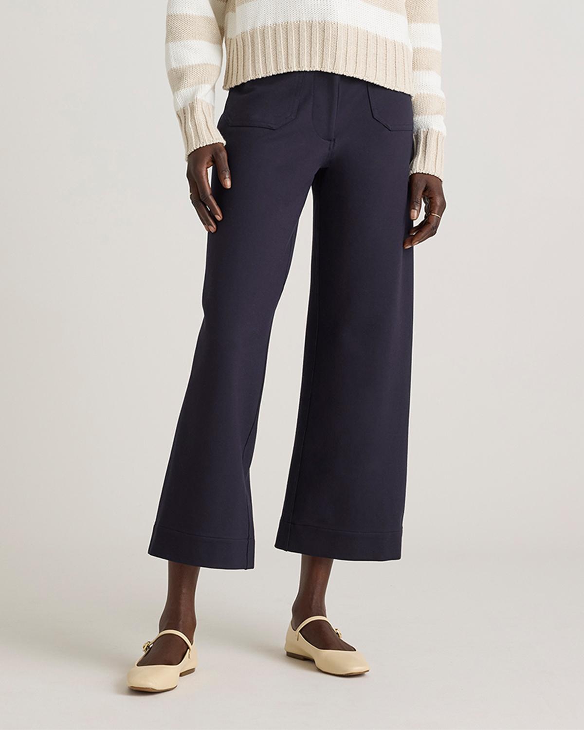 ultra-stretch ponte cropped wide leg pants