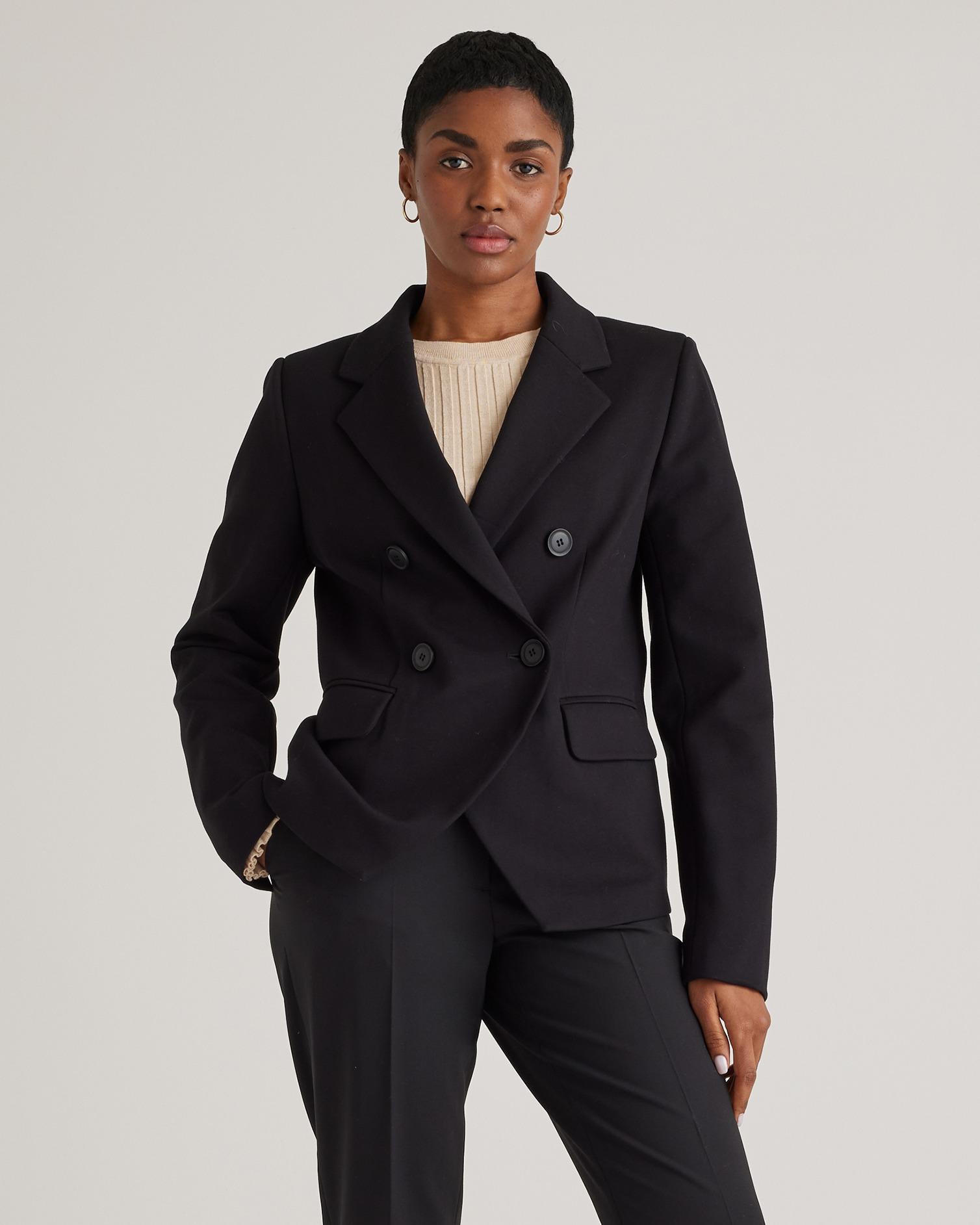 ultra-stretch ponte double-breasted blazer