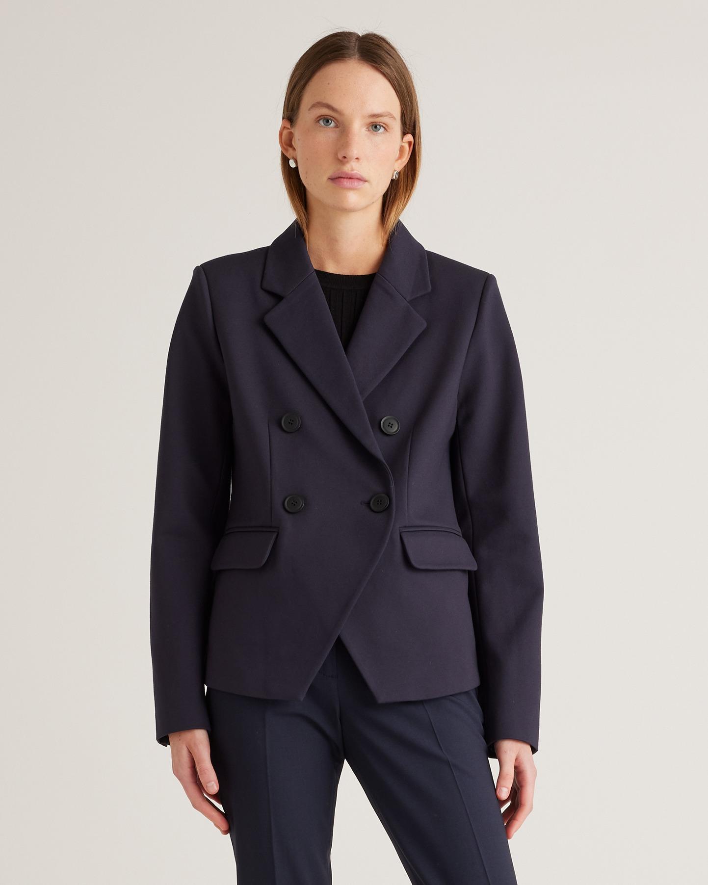 ultra-stretch ponte double-breasted blazer