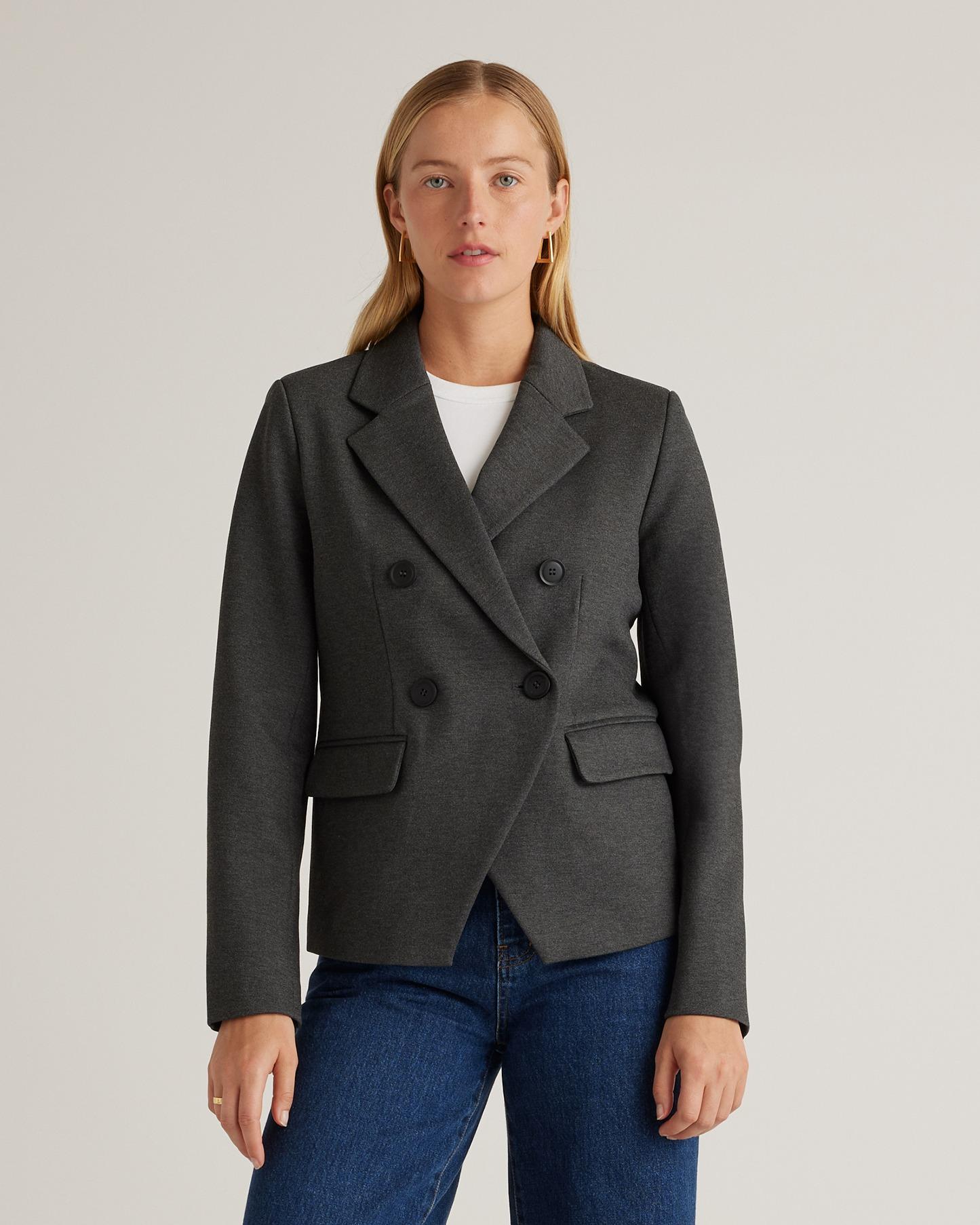 ultra-stretch ponte double-breasted blazer
