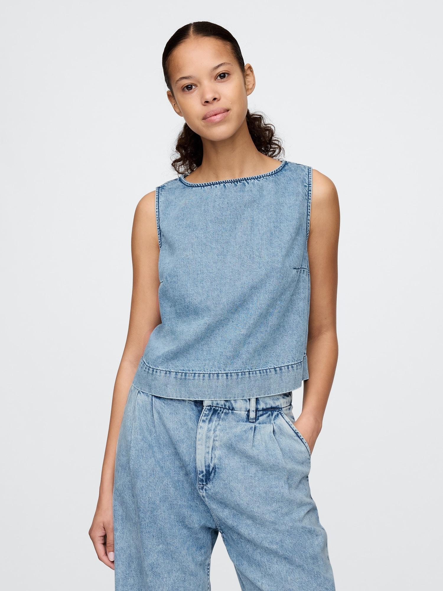 ultrasoft denim crop shell tank top