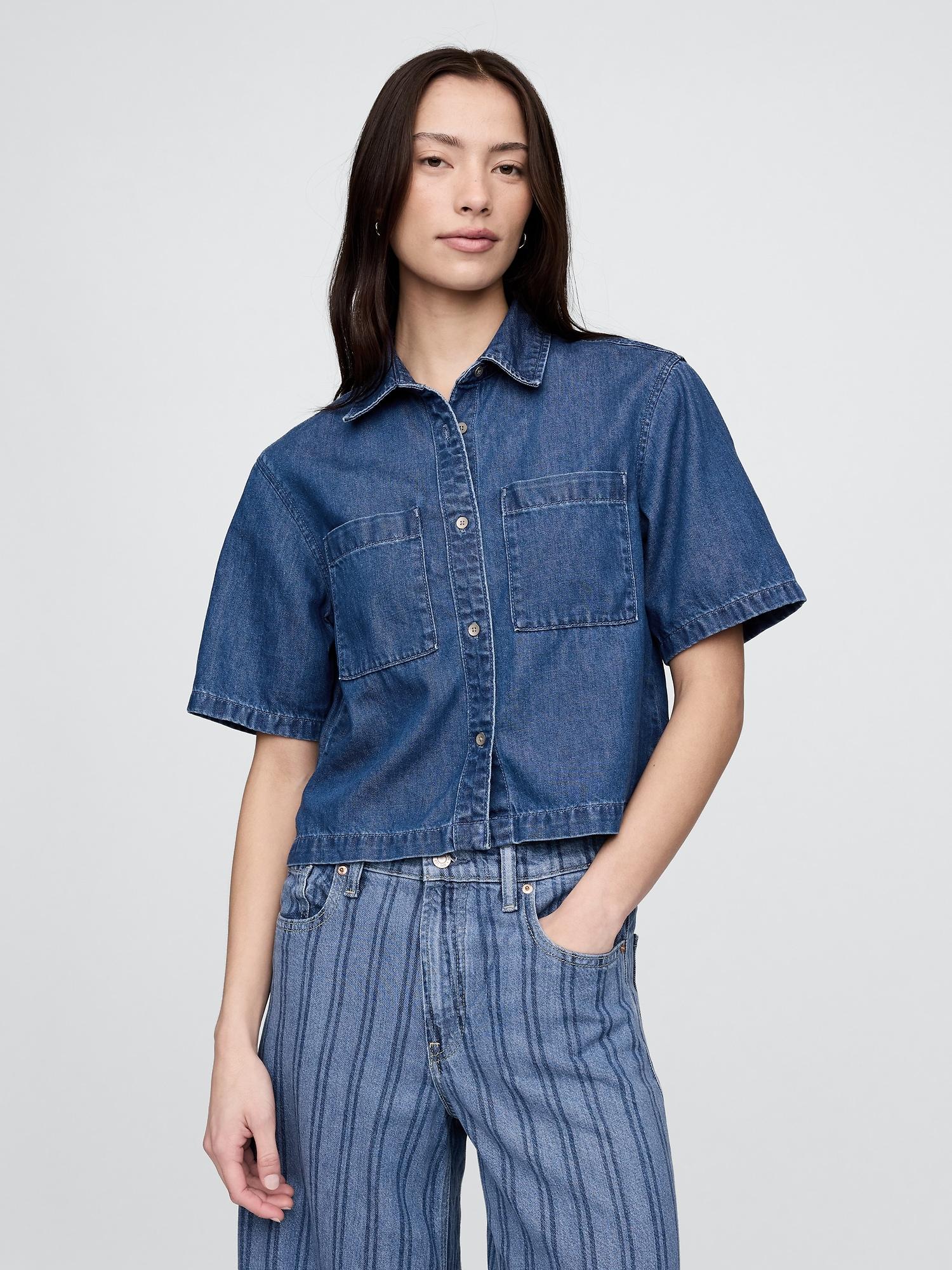 ultrasoft denim crop shirt