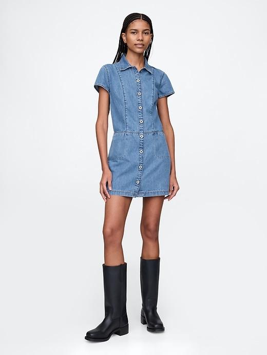 ultrasoft denim mini shift dress