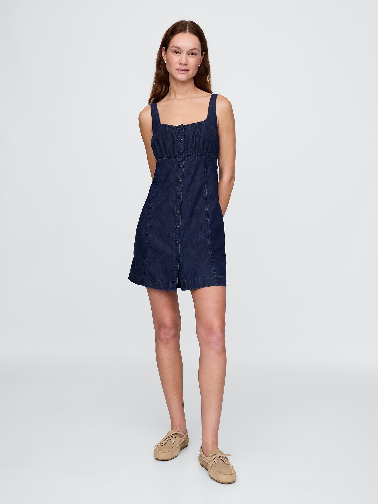 ultrasoft denim square-neck mini dress