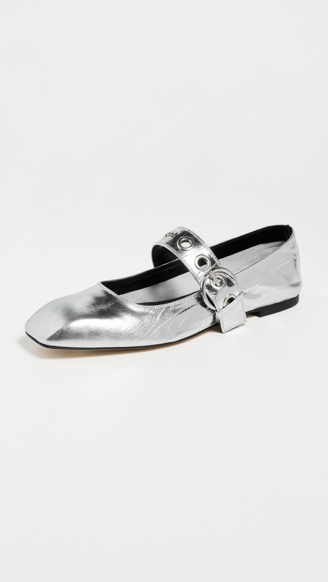 uma eyelet crackle laminated calf leather silver flats