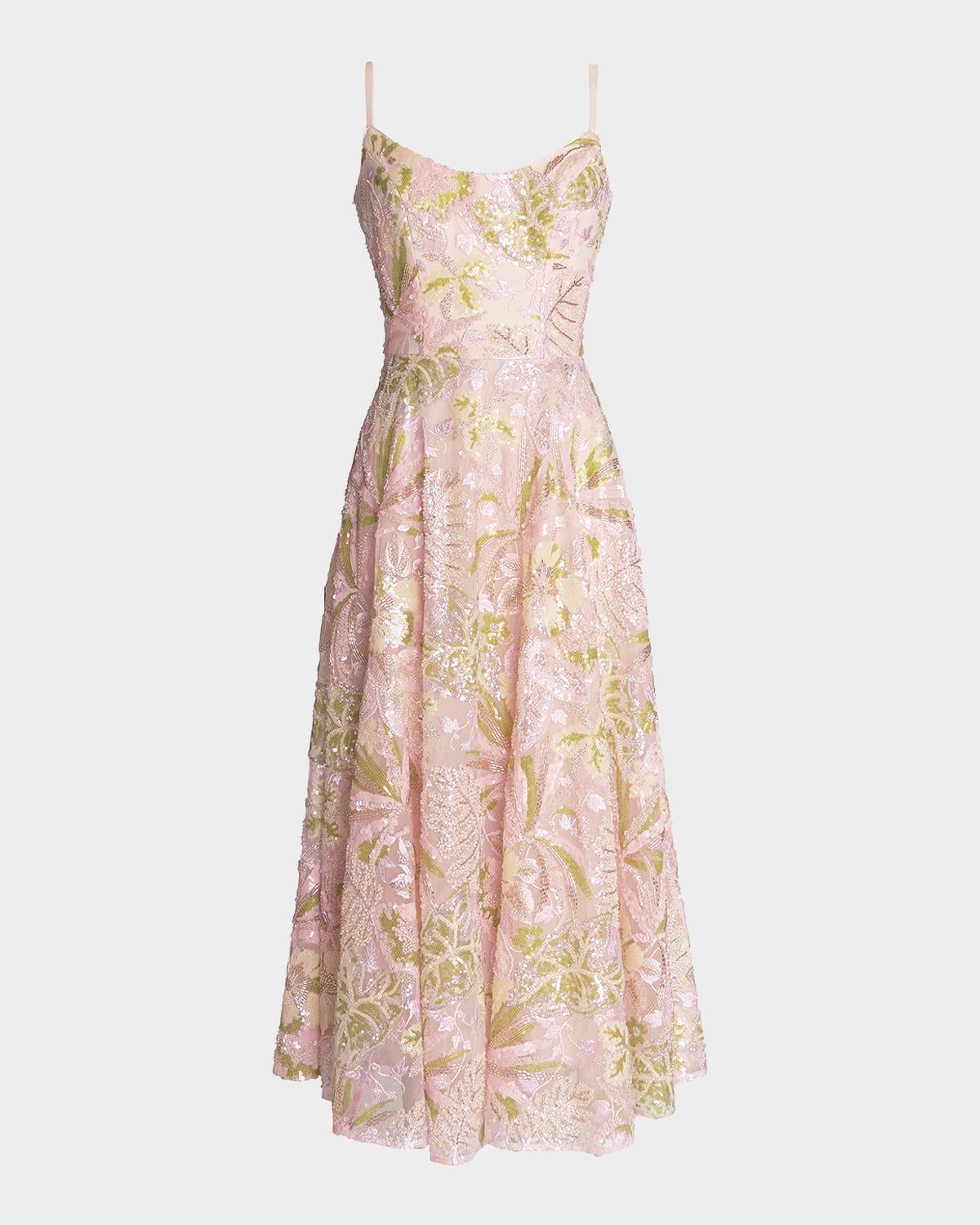 uma sleeveless floral bead & sequin midi dress