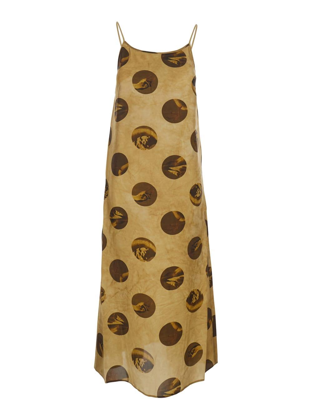 uma wang anaya brown sleeveless dress with round neck and all-over motif in viscose blend woman