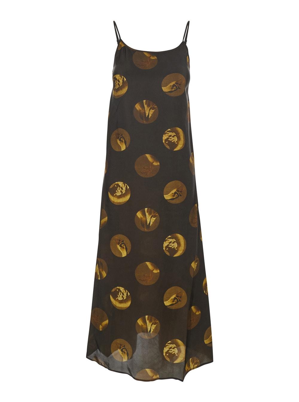 uma wang anaya brown sleeveless dress with round neck and all-over motif in viscose blend woman