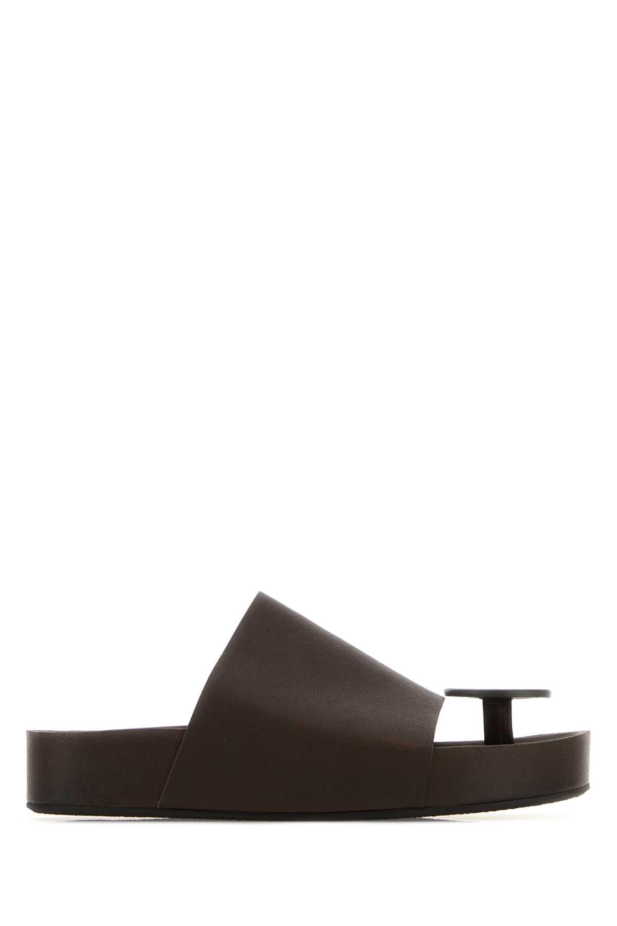 uma wang dark brown leather thong slippers