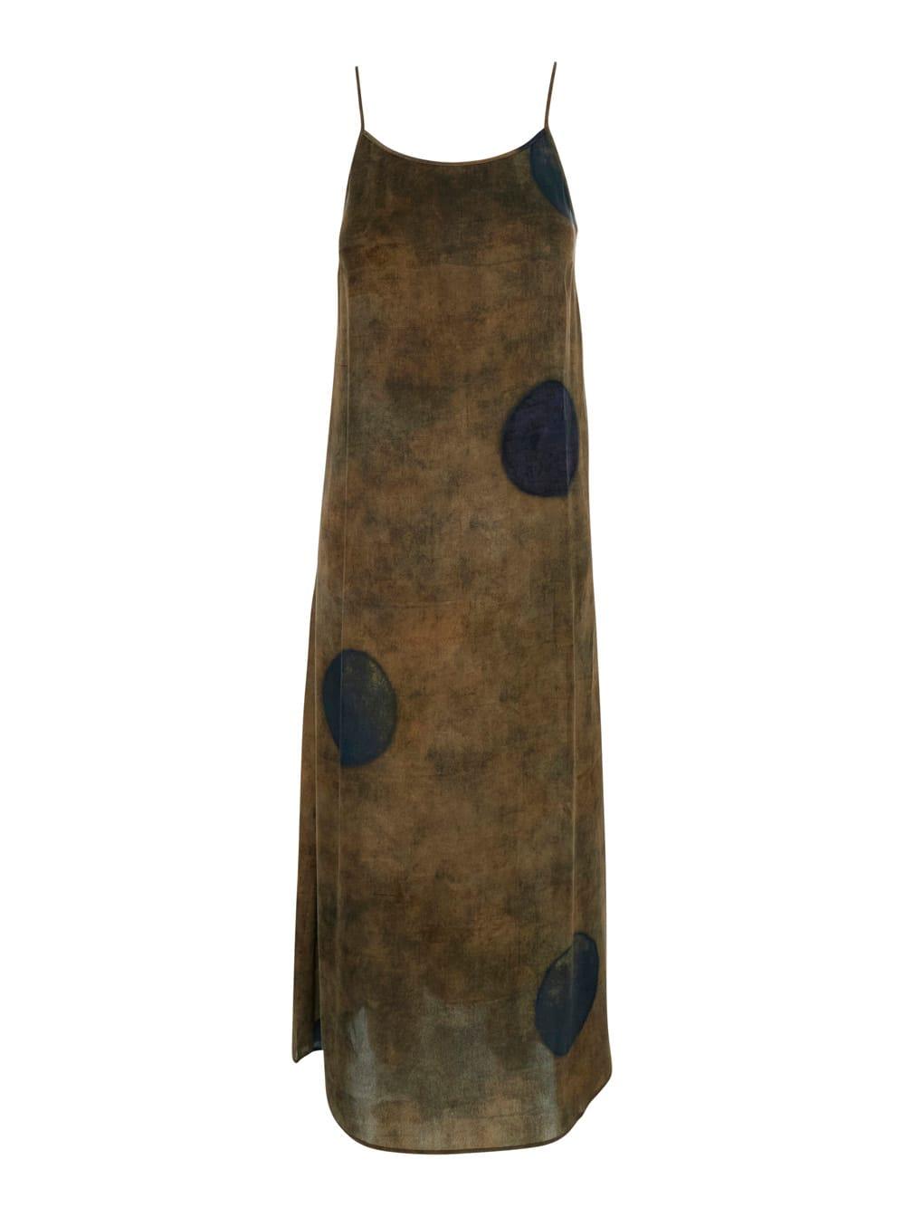 uma wang long dress anaya brown with v-neck and long sleeves in silk for women