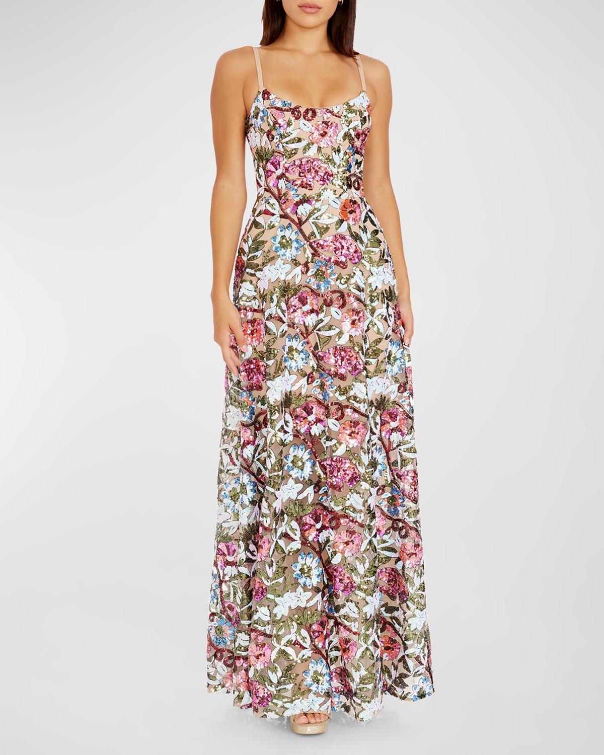 umalina sleeveless floral sequin gown