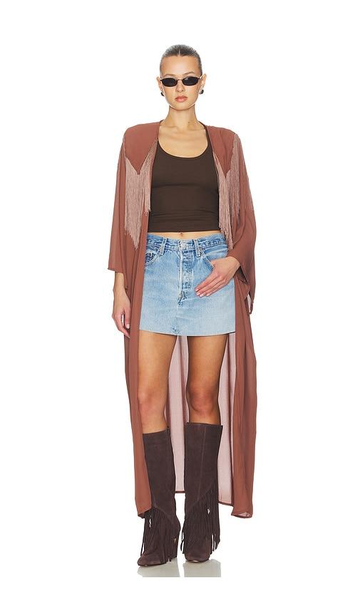 understated leather canyon robe in brown.