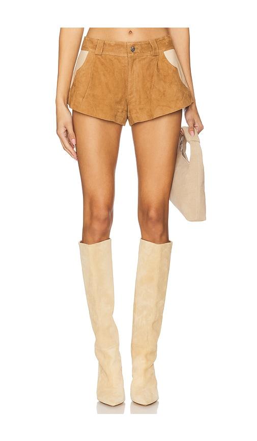 understated leather combo short in brown.