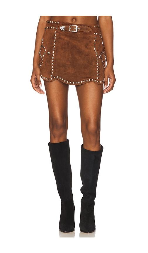 understated leather crazy life skirt in chocolate.