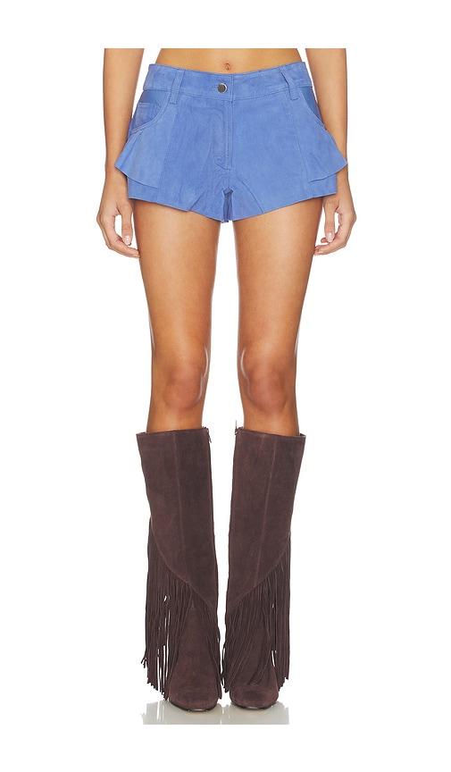 understated leather dixie frill short in blue.