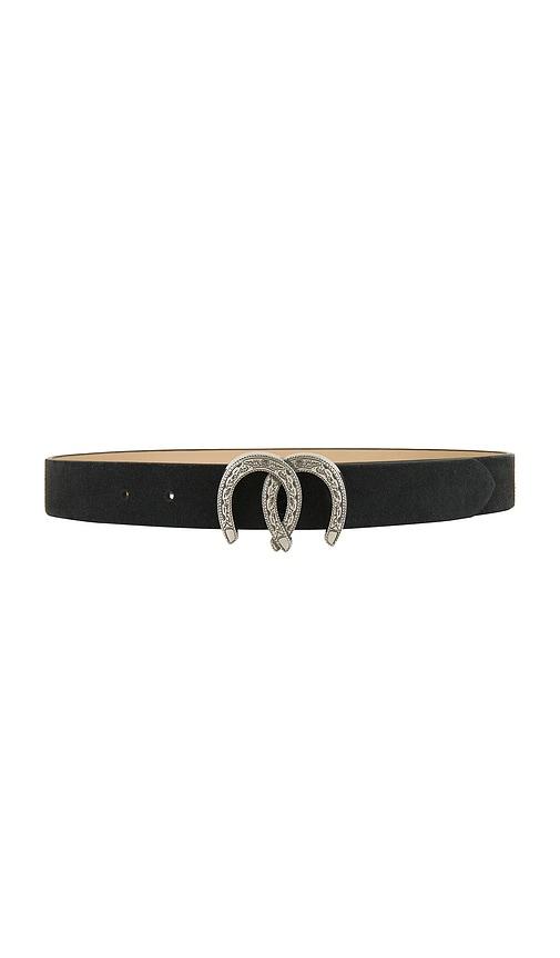 understated leather horseshoe belt in black.