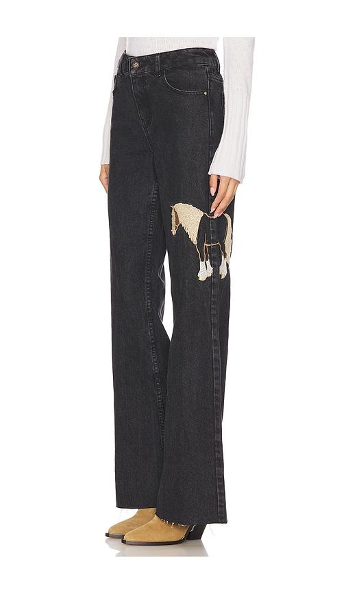 understated leather horsey jeans in black.