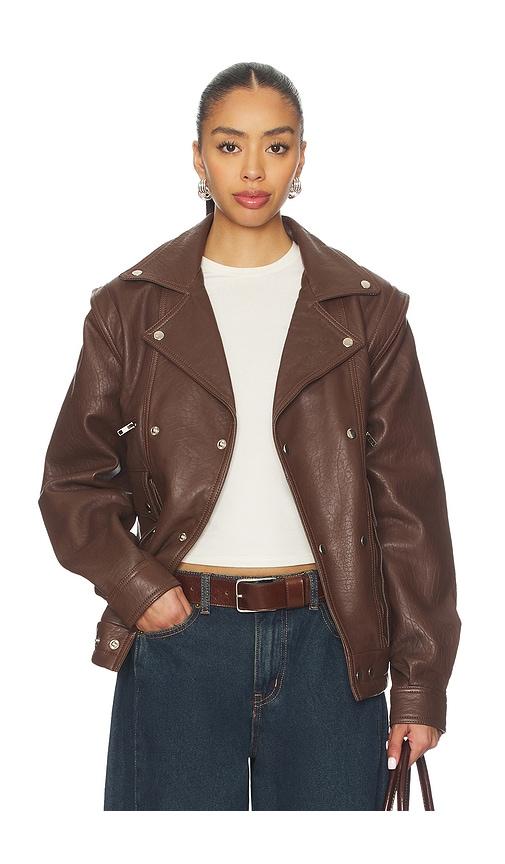 understated leather hybrid motosport jacket in brown.