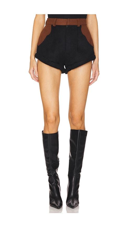 understated leather love story shorts in black.