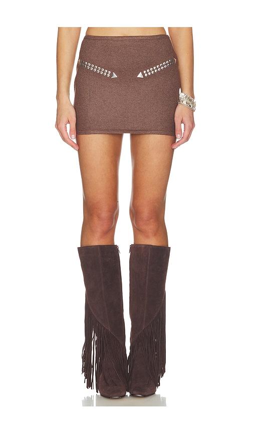 understated leather moonshine skirt in brown.
