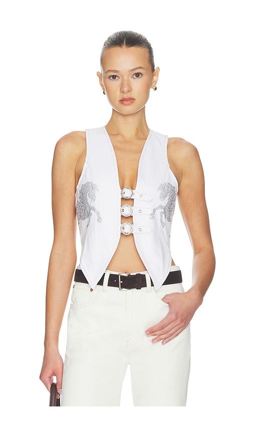 understated leather party horse vest in white.