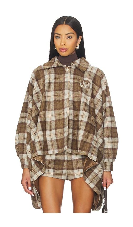 understated leather plaid western cape in cream.